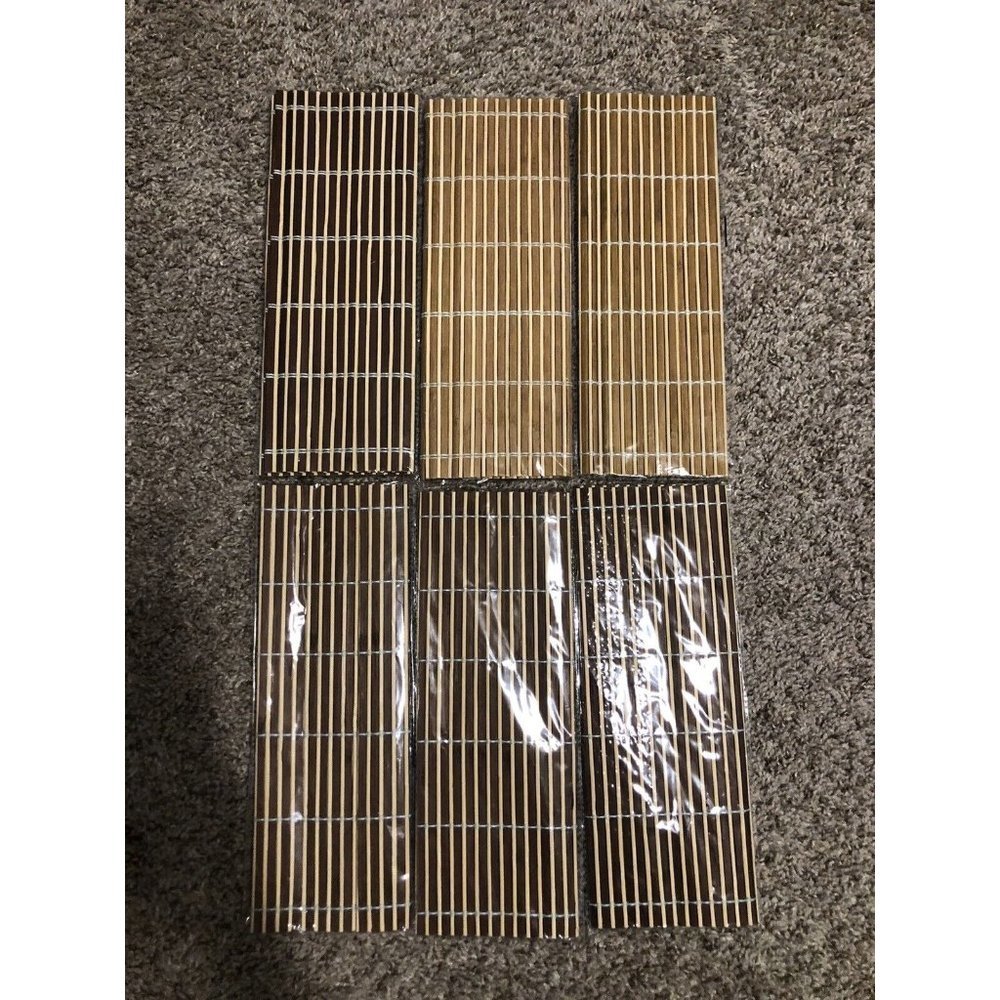 Natural Color Bamboo Wicker Place Mats Beige Casual Sushi  Lot of 6 17.75”x 11.8